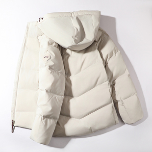 李宁连帽短羽绒服女款2025年冬季新款宽松保暖80%鸭绒厚款外套