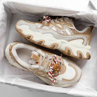 李宁休闲鞋女鞋2025冬季新款姜饼人加绒猫爪鞋运动鞋厚底老爹鞋