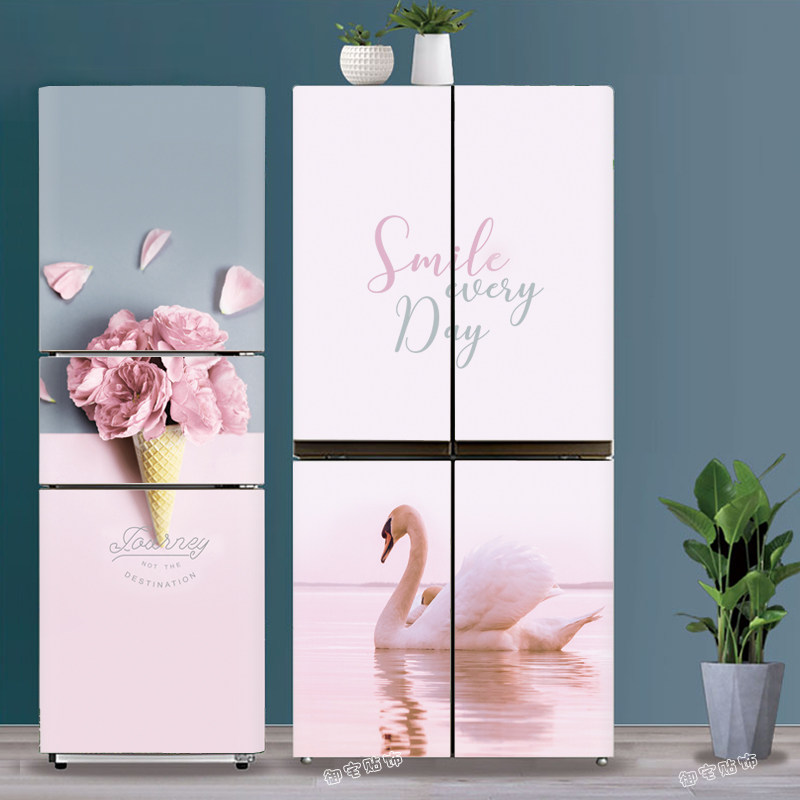 ins北欧粉色花卉整张冰箱创意贴纸 翻新不透防水自粘橱柜电梯贴画,家居饰品,冰箱贴,淘宝优惠券,粉丝福利购,淘宝优惠卷