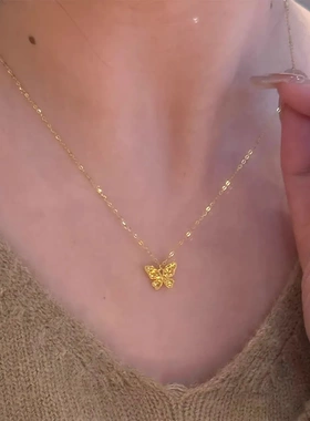 金色鱼鳞碎冰冰蝴蝶项链女颈链2025新款高级感轻奢小众锁骨链