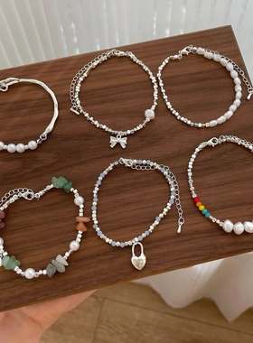 新款精致珍珠碎银子串珠手链女夏季彩色轻奢小众精致设计感手饰