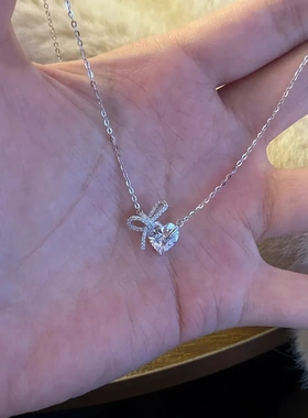 镶钻蝴蝶结爱心项链2026新款轻奢高级感钛钢不掉色锁骨链饰品定制