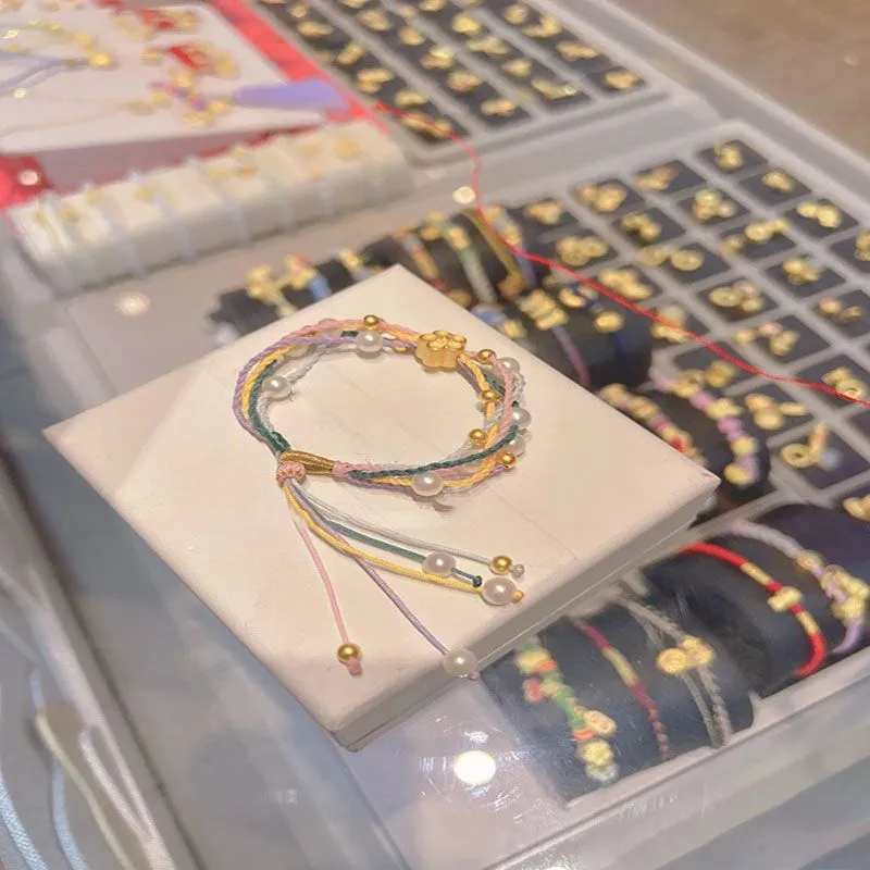 甜美清新手工编织五彩绳桑酒同款多层极细版ins风首饰女款