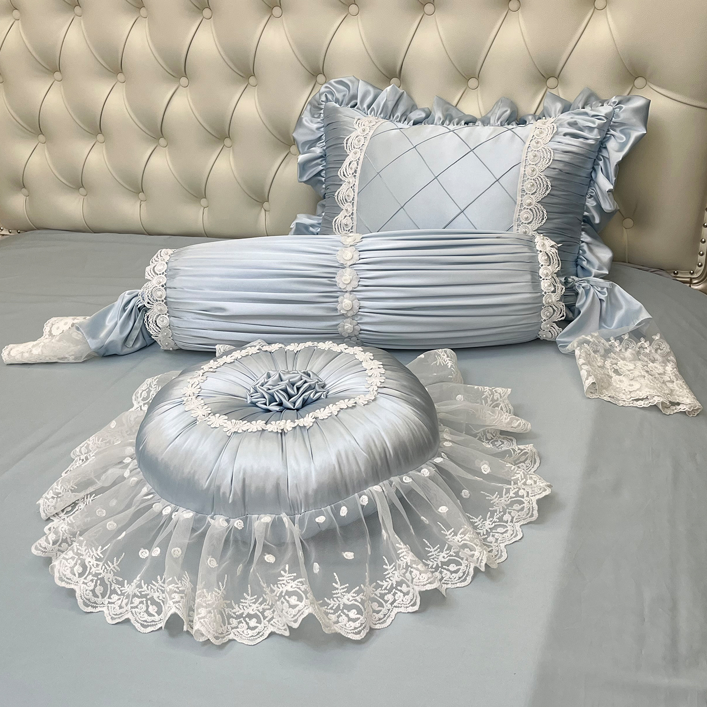 法式轻奢冰丝公主风腰枕靠垫