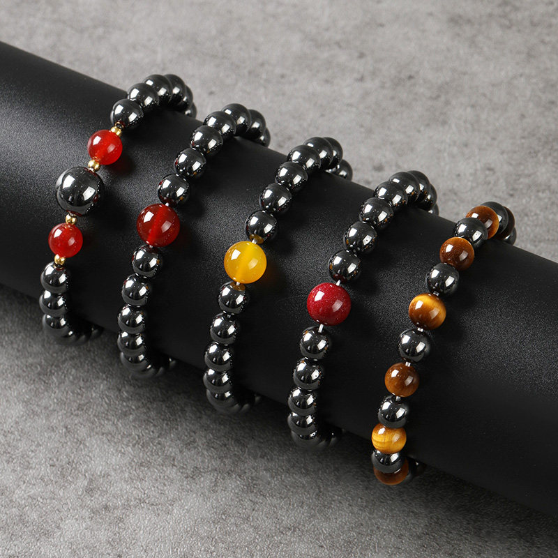 磁疗保健磁石手链磁性黑胆石手环男女助睡眠抗疲劳情侣玛瑙磁手串