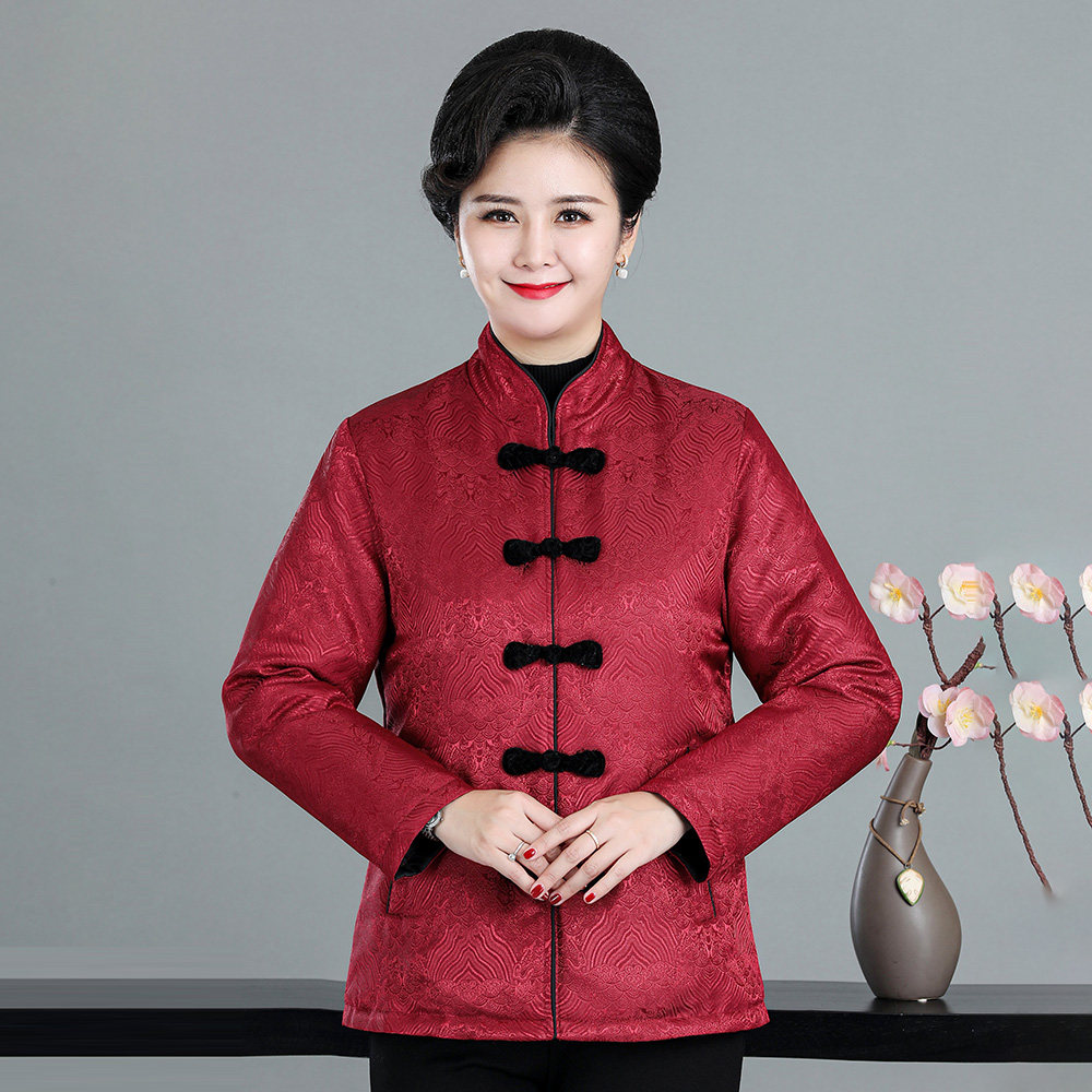 老年女士羽绒服妈妈唐装内胆棉衣加绒加厚中式奶奶棉袄白鸭绒外套