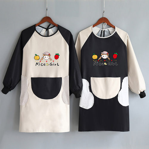 防水围裙长袖加长防油家用厨房网红同款新款长款做饭罩衣时尚可爱