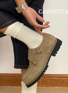 一元木公[反绒牛皮]新款圆头复古乐福英伦孟克鞋通勤百搭男款皮鞋