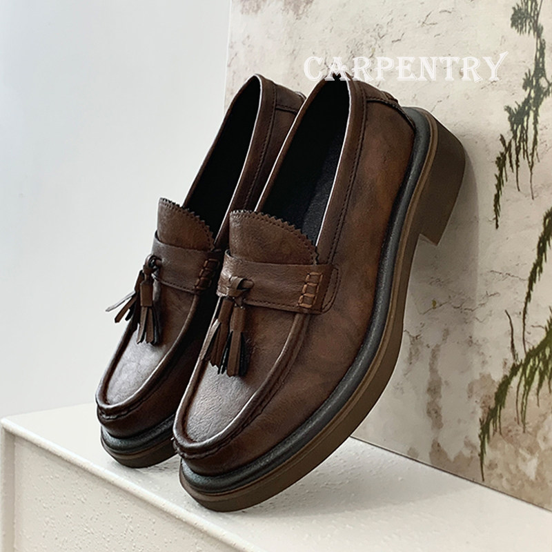 [一元木公]复古栗棕乐福鞋男百搭一脚蹬厚底流苏老钱风休闲皮鞋,流行男鞋,休闲皮鞋,淘宝优惠券,粉丝福利购,淘宝优惠卷