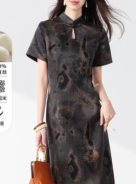 古今GUJIN 100%桑蚕丝香云纱~国风真丝旗袍高级感连衣裙 7224243