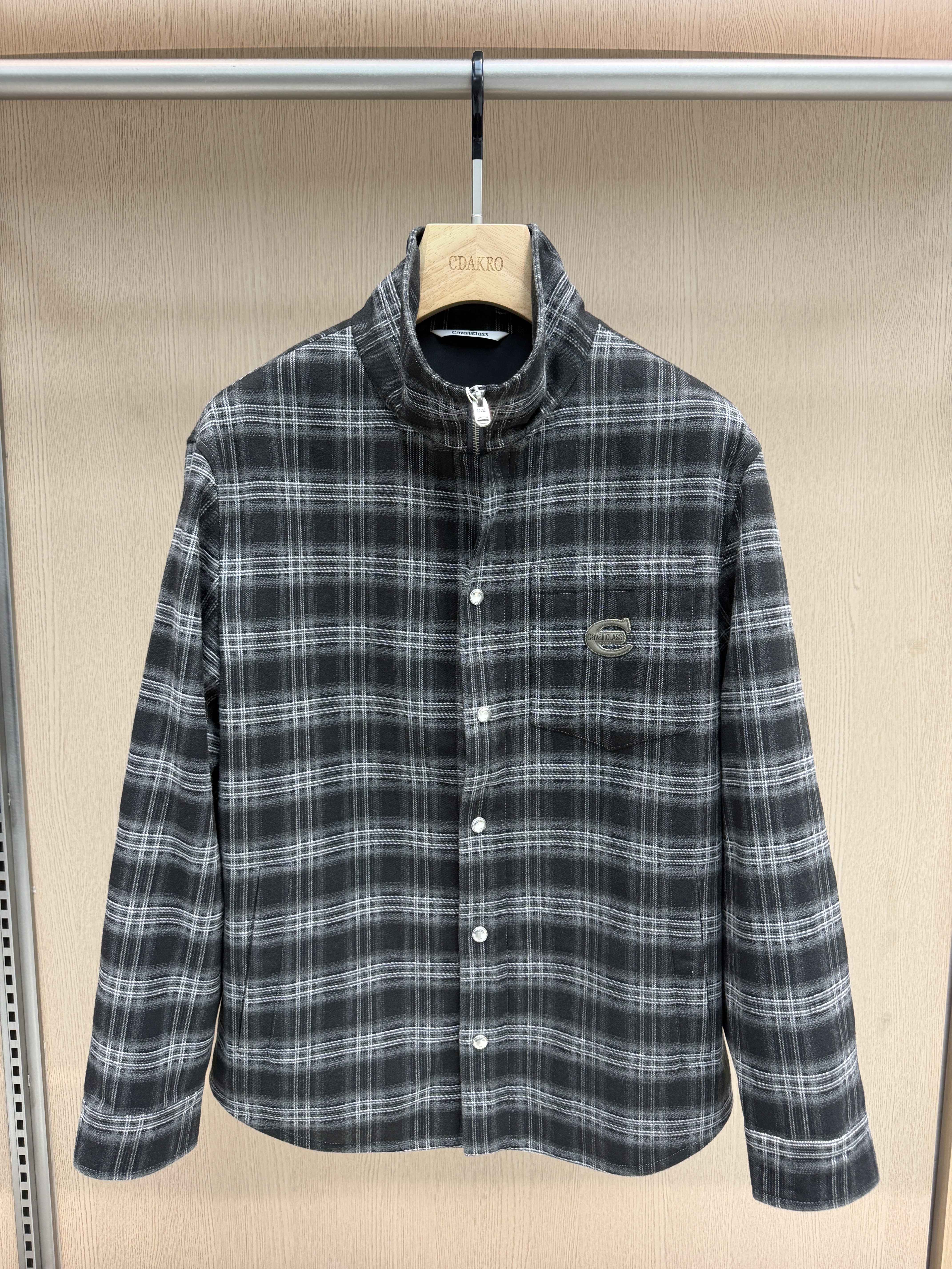 Cavalli Class男装26秋冬新款夹克绣标格纹立领休闲CM072F3526