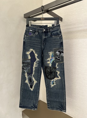 John Richmond 25秋冬新款 男士刺绣破洞直筒牛仔裤JUHBAN161128