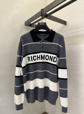 John Richmond 25秋冬新款 男士字母条纹翻领毛衫JUHBAS370183