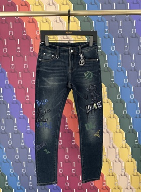 DILLO 鼎锋秋冬推荐 男士字母卡通涂鸦印花牛仔裤 DLFBAN081355