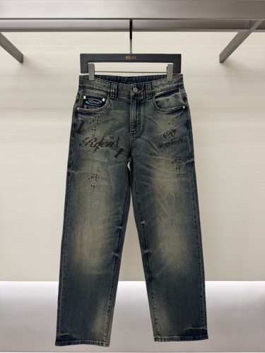 ROEN男装26秋冬新款牛仔裤字母印花做旧水洗直筒长裤RJ2517046