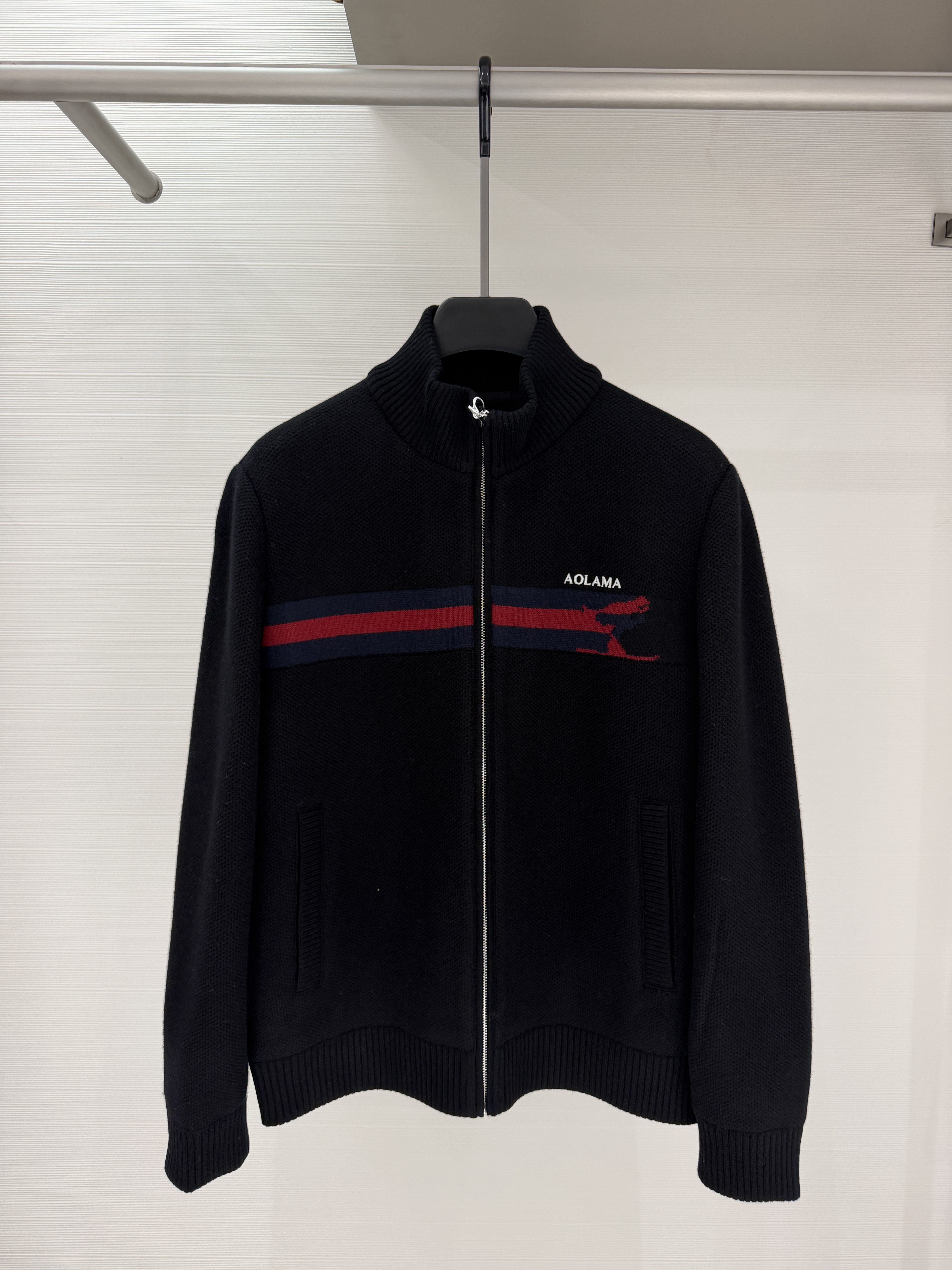 AOLAMA男装26秋冬新款针织休闲服字母刺绣羊毛立领外套882263672