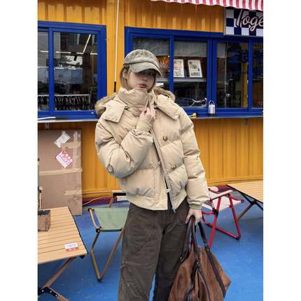 Xfx美国覆古宽松的毛皮领加厚可拆卸的棉质外衣妇女的冬季短羽绒