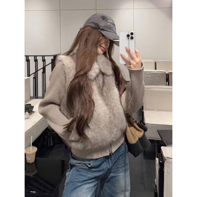 2025冬季新款年轻时尚环保皮草毛毛外套女短款小个子针织袖可拆卸