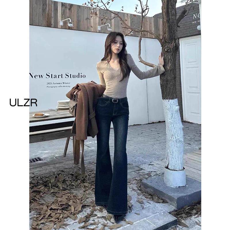 加绒高腰宽松微喇牛仔裤女2025年新款显瘦梨形小个子不贴腿喇叭裤