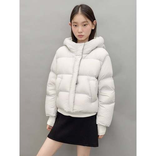顾小念 显高显比例 浅灰色短款羽绒服女连帽面包服小个子冬季外套