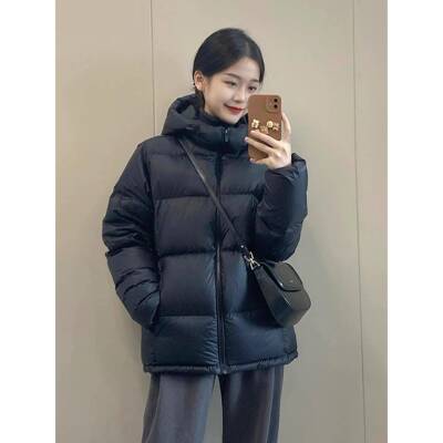 黑色短款情侣羽绒服女2025冬季新款加厚面包服保暖连帽白鸭绒外套