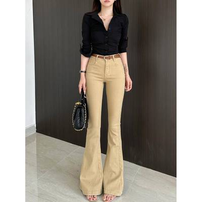 李李服饰高腰老钱风微喇牛仔裤女2025夏季新款净版修身显瘦喇叭裤