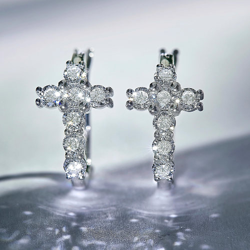 十字架培育钻石耳环PT950铂金