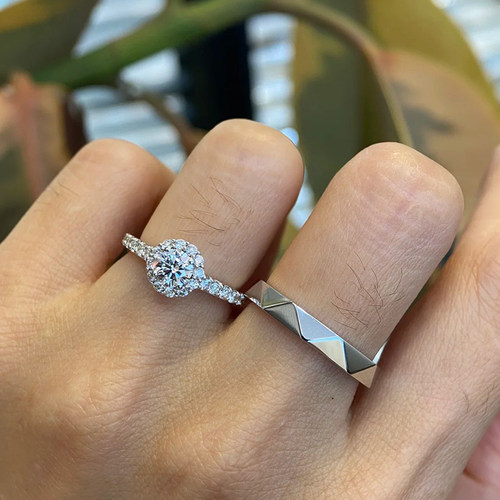 PT950铂金钻石戒指女icon围镶款1克拉钻戒时尚简约人工培育钻石