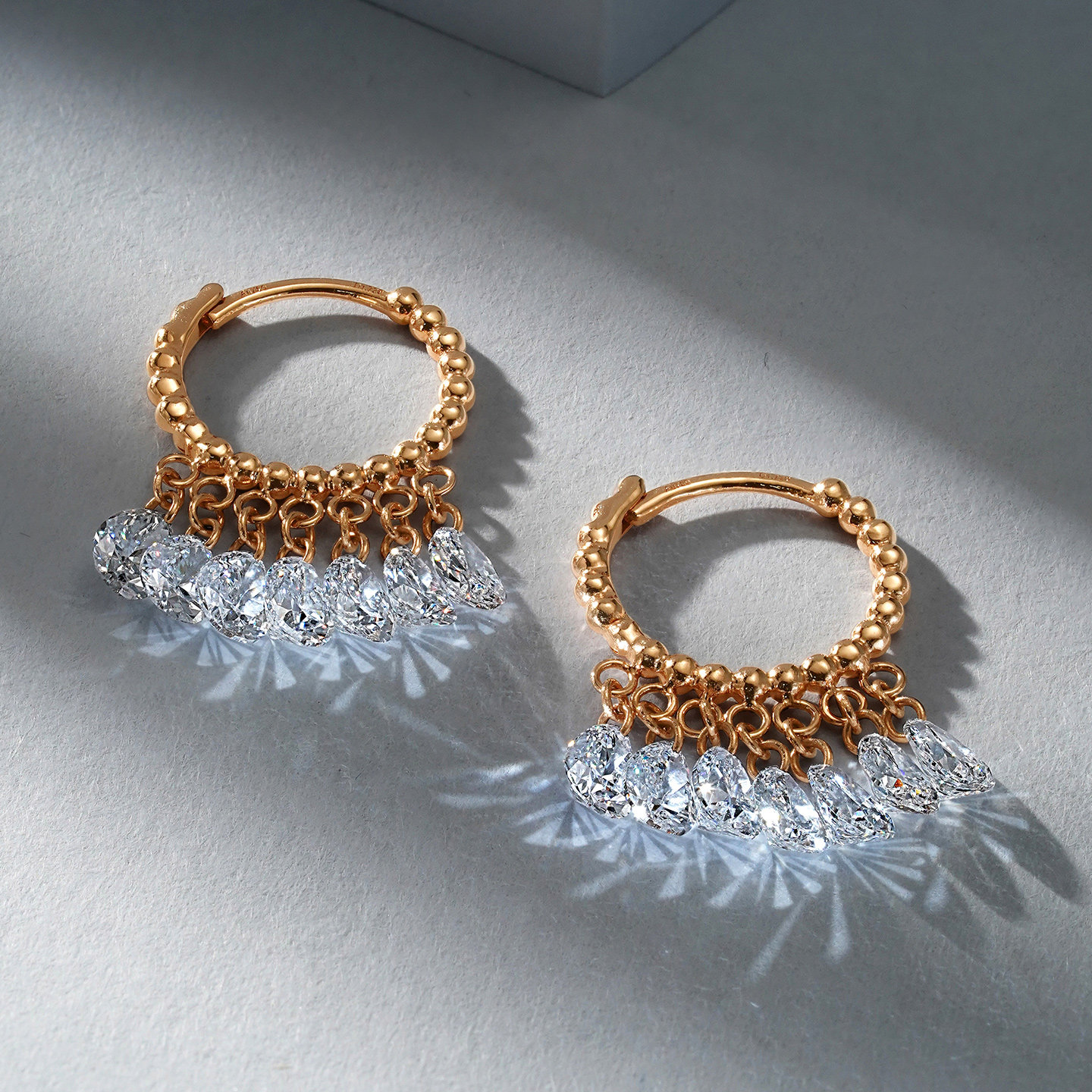 18K金水滴流苏耳环女人工培育钻石打孔水滴珠簇设计感耳饰耳坠