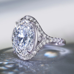 椭圆钻石戒指女戒PT950铂金奢华群镶高品质人造钻石大克拉钻戒