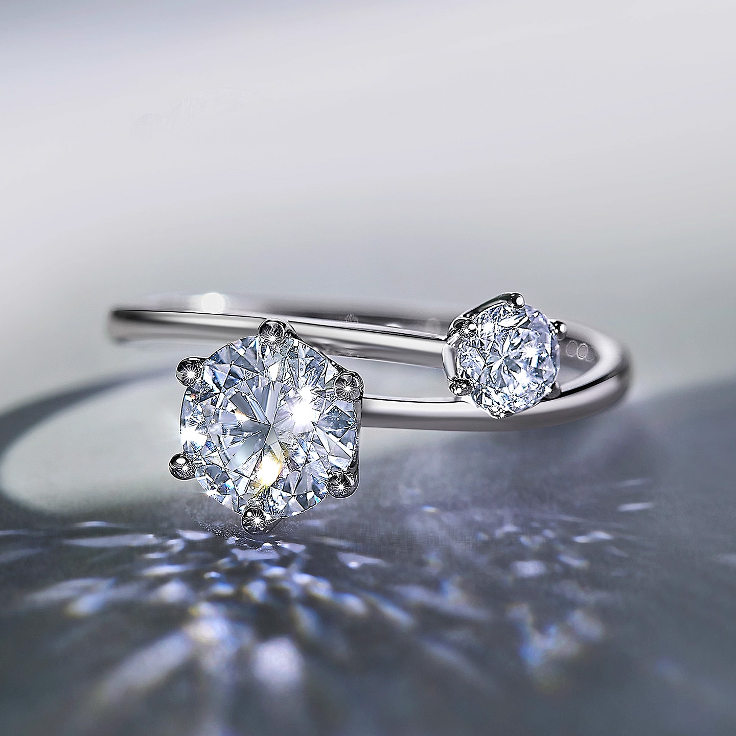 雪漫钻石戒指PT950铂金圆形人工培育钻石戒指高品质求婚结婚钻戒