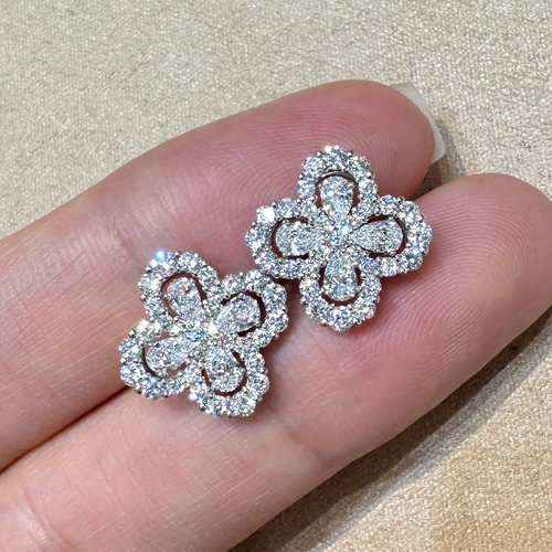 PT950铂金钻石耳钉超闪四叶草loop钻石耳钉人工培育钻石排钻耳饰