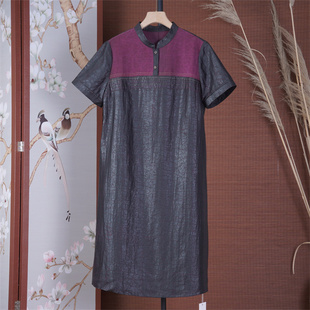 一抹微蓝彩龟龟裂纹连衣裙D YQ238070黑紫XL