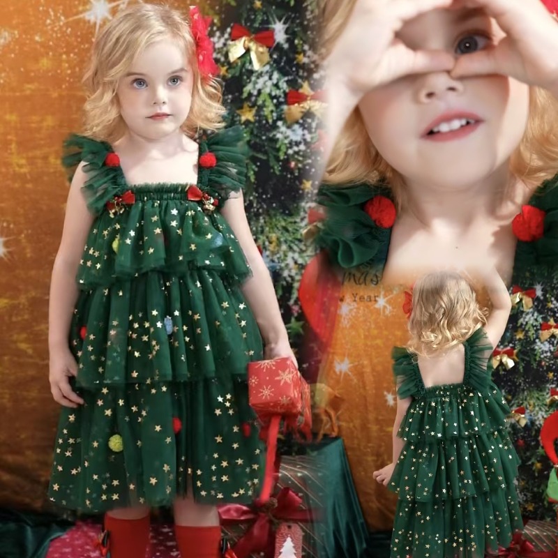 圣诞穿搭元素衣服绿色连衣裙甜辣