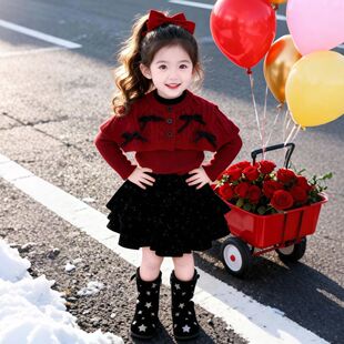 女童轻奢小众高端套装过年战袍高级感公主风冬2026新款今年流行爆