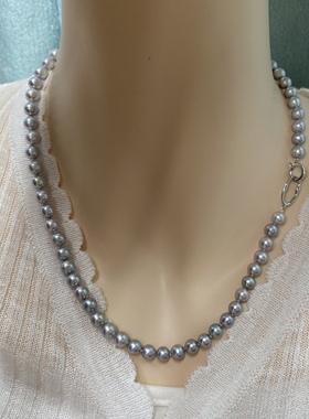 冷淡风高级铂金灰色系天然珍珠项链6-6.5正圆轻奢小众气质银颈链