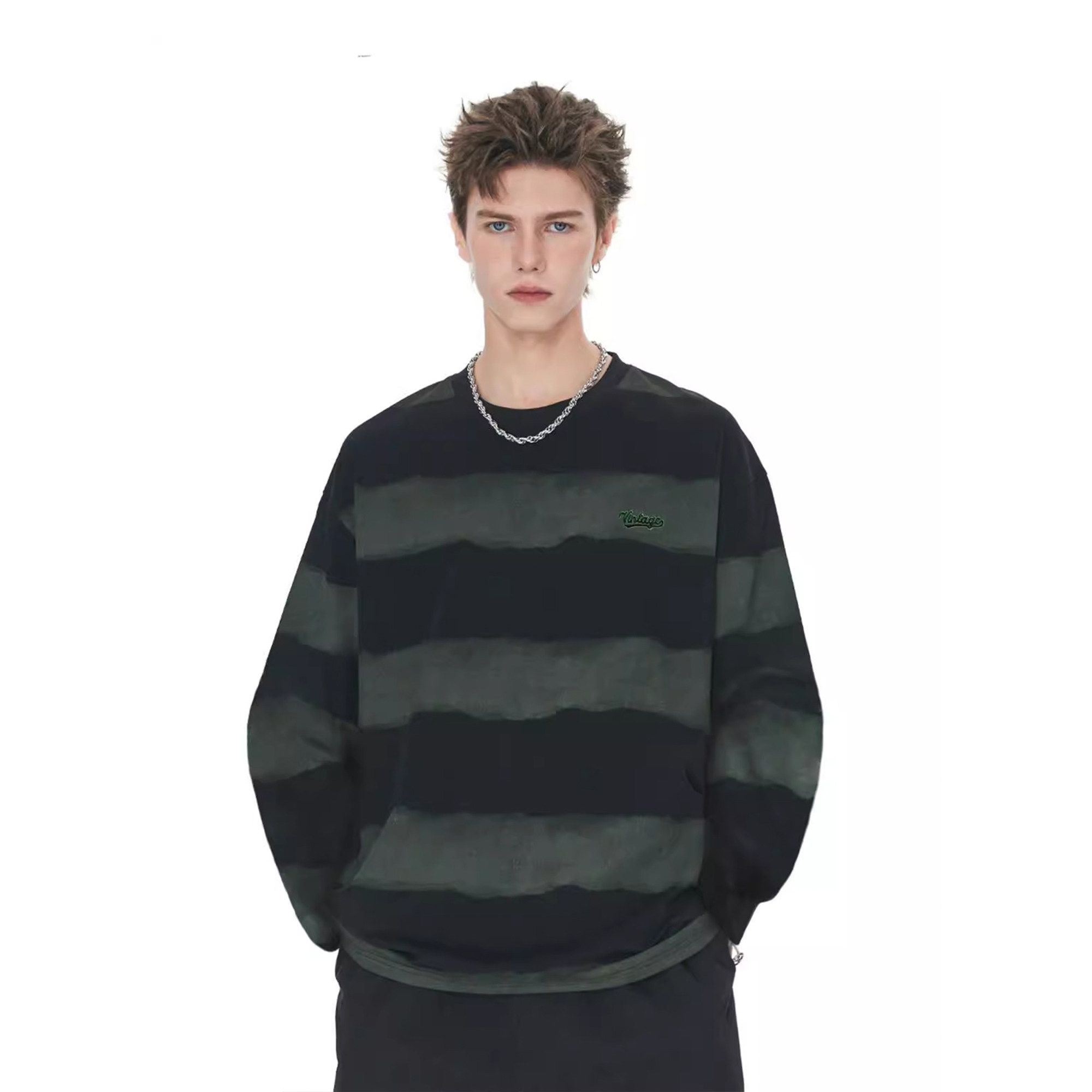 RASP刺绣扎染条纹长袖卫衣男女秋冬宽松美式复古圆领情侣原创潮牌