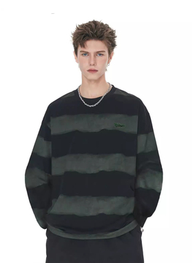 RASP刺绣扎染条纹长袖卫衣男女秋冬宽松美式复古圆领情侣原创潮牌