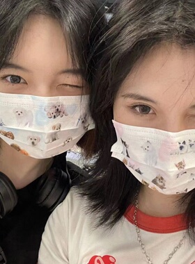 原创设计粉嫩小猫咪蓝色狗狗可爱心情侣闺蜜成人学生小众防护口罩