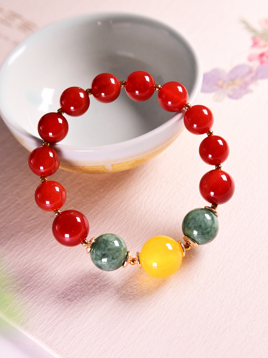 천연 남쪽 붉은 마노 팔찌 밀랍 경옥 다중 보물 팔찌 다양하고 매력적인 여성 맞춤형 핸드 쥬얼리