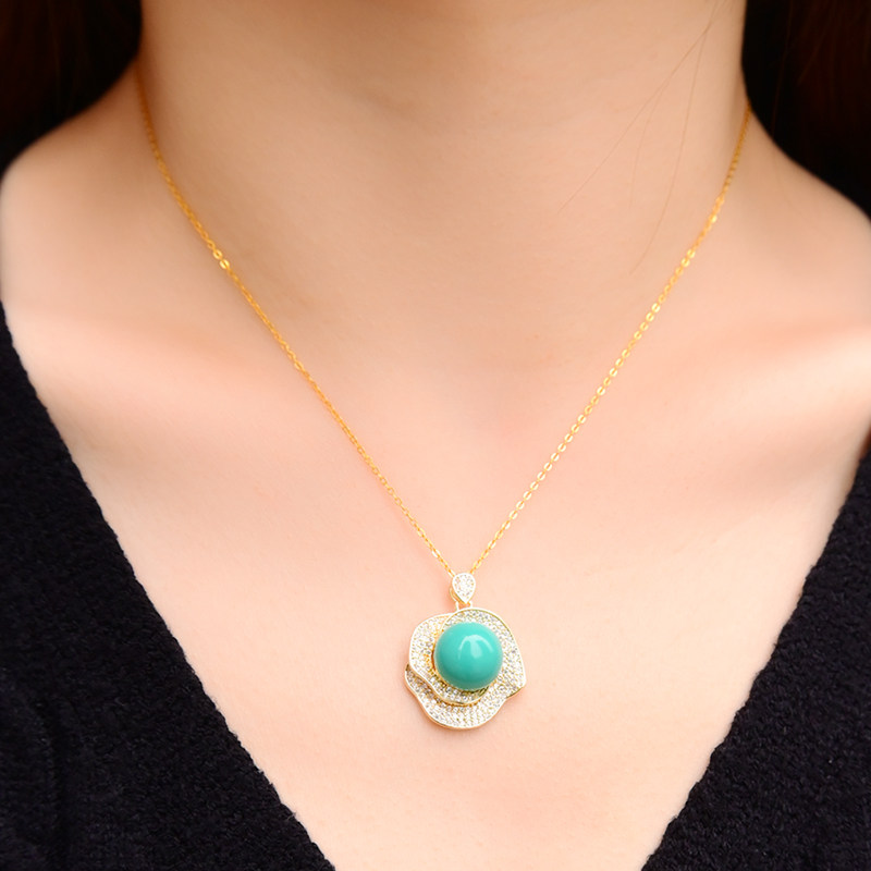 청록색 펜던트 몽골어 소나무 라운드 S  목걸이 세련된 기질 쥬얼리 맞춤형 다목적 여성 목 쥬얼리