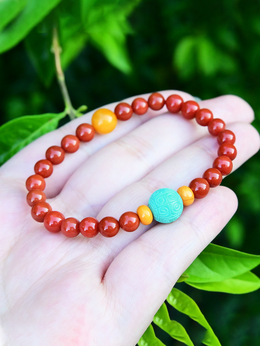 천연 남쪽 붉은 마노 팔찌 감 붉은 청록색 밀랍 액세서리 팔찌 맞춤형 민족 스타일 여성 손 보석