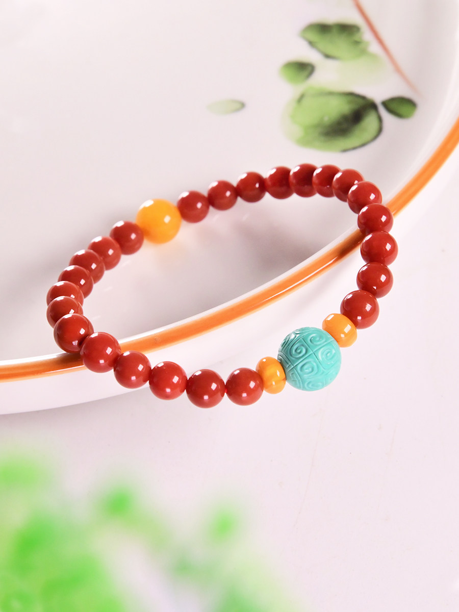 천연 남쪽 붉은 마노 팔찌 감 붉은 청록색 밀랍 액세서리 팔찌 맞춤형 민족 스타일 여성 손 보석