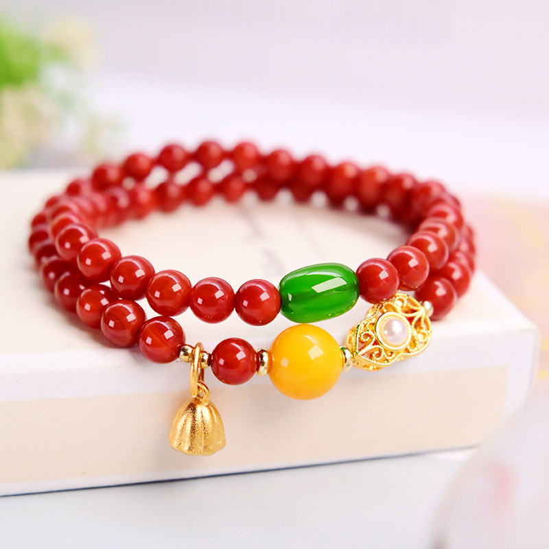 자연 남쪽 붉은 마노 팔찌 치킨 지방 노란색 밀랍 멀티 링 팔찌 민족 스타일 성격 기질 다목적 여성 핸드 액세서리