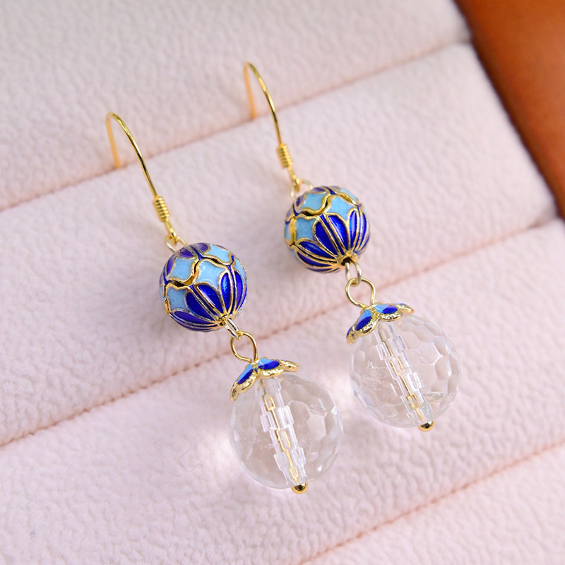 S  도금 과장된 화이트 크리스탈 귀걸이 패션 여성면 처리 된 귀걸이 민족 스타일 요정 우아한 귀 보석