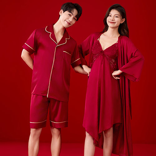 红色结婚睡衣新婚情侣套装冰丝晨袍新郎新娘婚礼2026新款夏季婚用