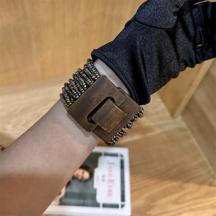 弹力手链手镯金色大木扣手链