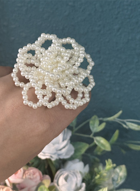 重工手串  7cm  珍珠弹力大花朵戒指指环