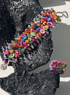 ins 春个性彩色贝壳手工编织手链戒指套装