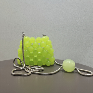 mini 奶绿葡萄斜挎小包串珠硬币小包